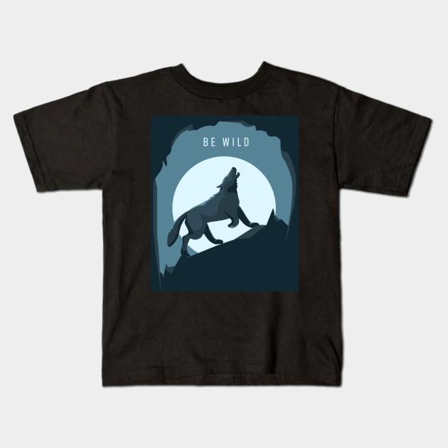 Wolf Double Exposure Kids T-Shirt by attire zone